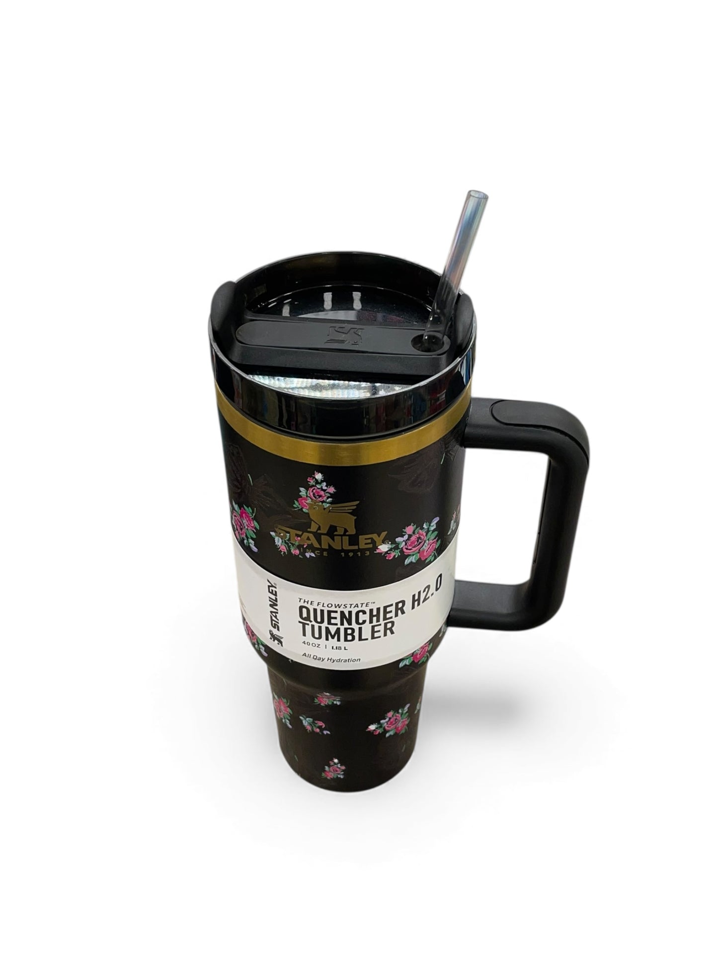 BIGMAN Black Floral Stanley Quencher Tumbler 40oz