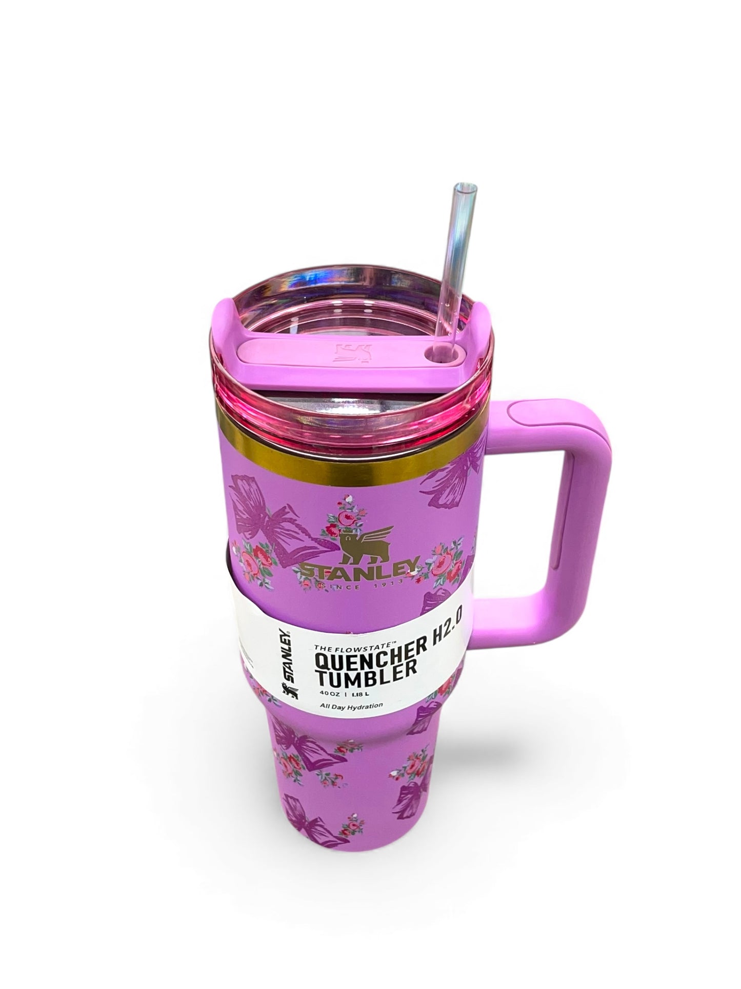 BIGMAN Purple Floral Bow Stanley Quencher Tumbler 40oz