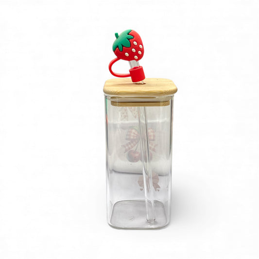 BIGMAN Cherry Bow Coffee & Juice Glass Cup With Straw 250ml