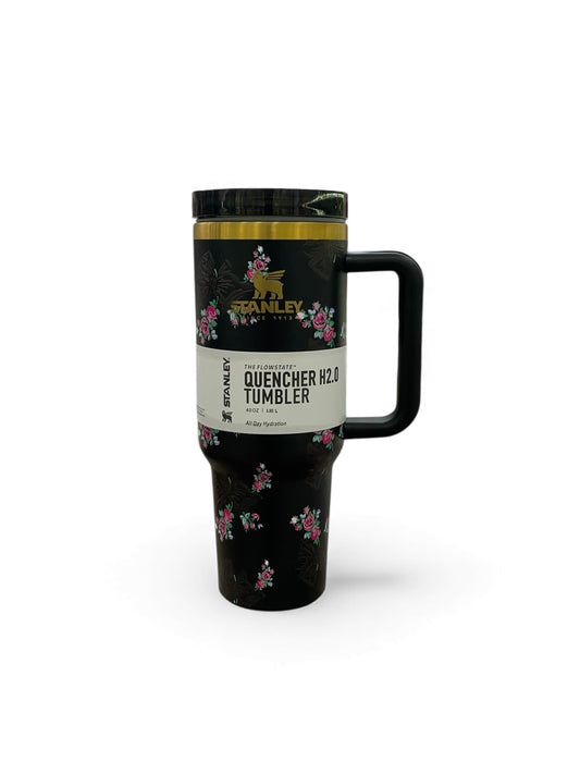 BIGMAN Black Floral Stanley Quencher Tumbler 40oz