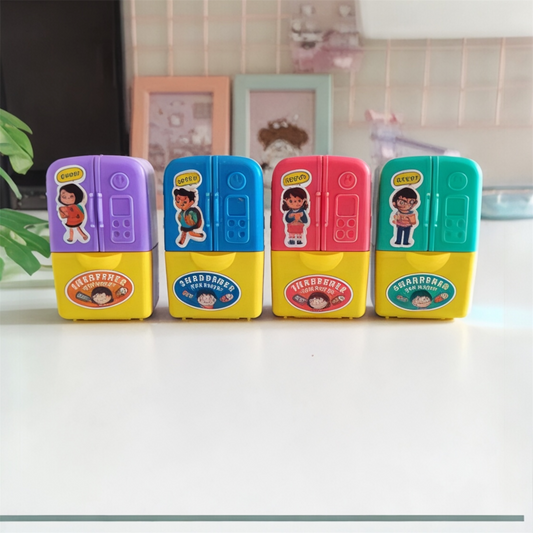 BIGMAN 2 in 1 Cupboard Style Eraser+Sharpener Dual-Hole Pencil Sharpener for Kids