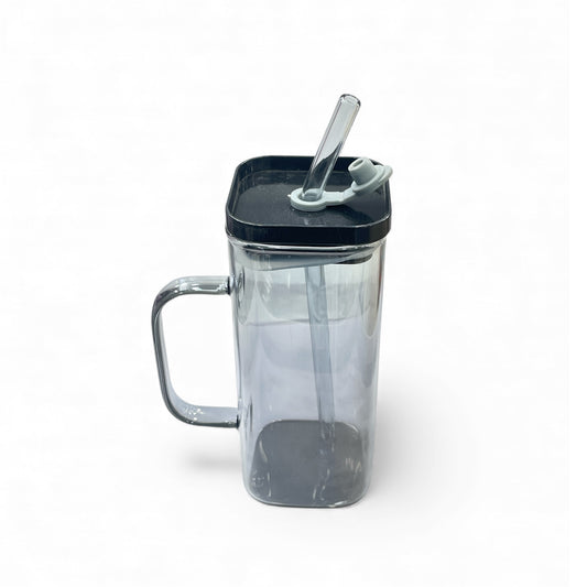 BIGMAN Simple Coffee & Juice Glass Cup With Straw 250ml