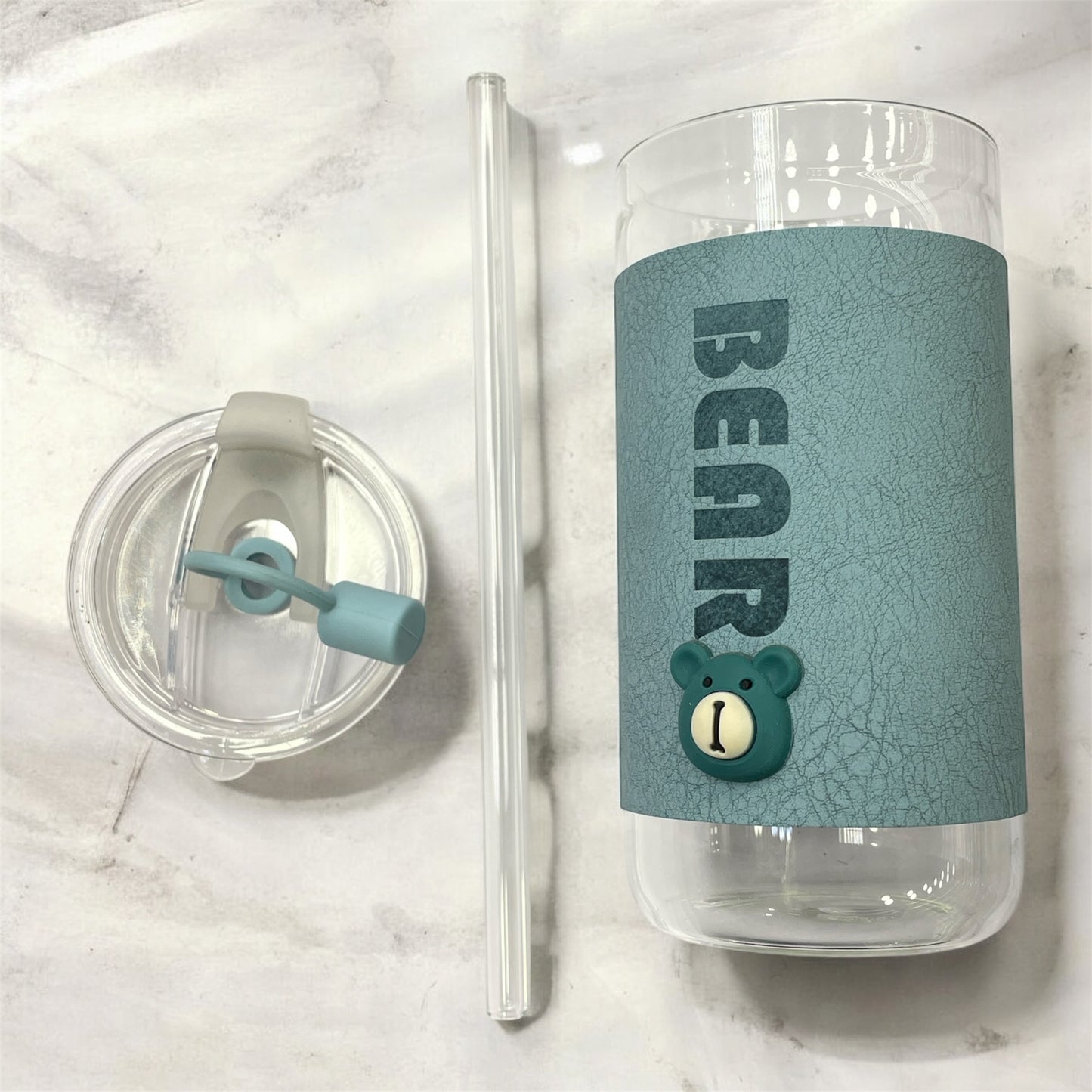 BIGMAN Bear Edition Coffee & Juice Glass Cup With Straw 350ml