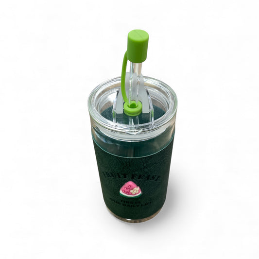 BIGMAN Green Fruit Feast Coffee & Juice Glass Cup with Straw 350ml