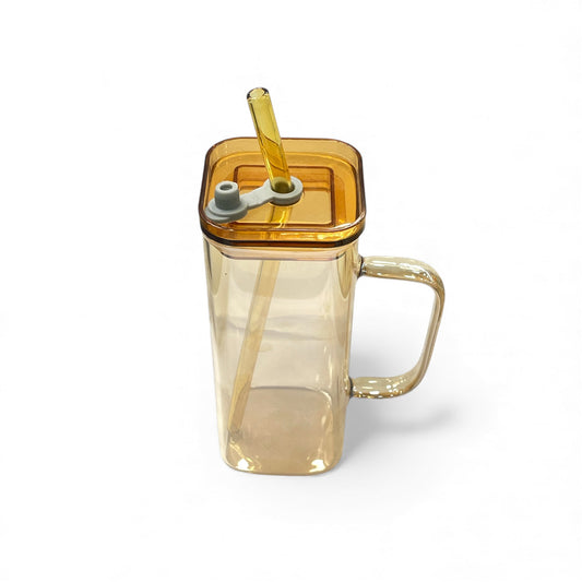 BIGMAN Simple Coffee & Juice Glass Cup With Straw 250ml