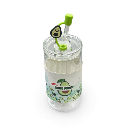 BIGMAN Kiwi Fruit Edition Coffe & Juice Glass Cup With Straw 350ml