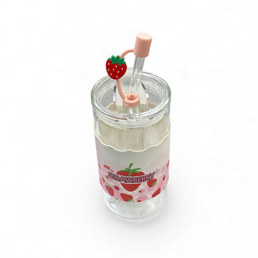BIGMAN Strawberry Edition Coffee & juice Glass Cup With Straw 350ml