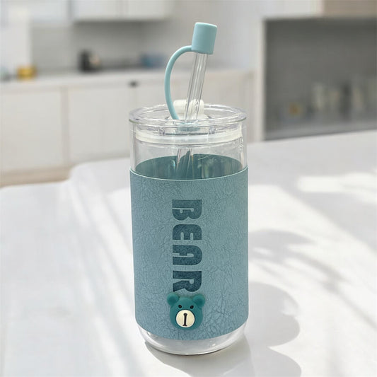 BIGMAN Bear Edition Coffee & Juice Glass Cup With Straw 350ml
