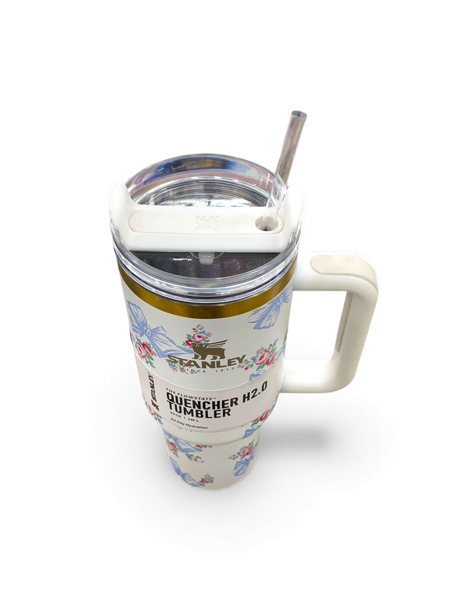 BIGMAN White Floral Bow Stanley Quencher Tumbler 40oz
