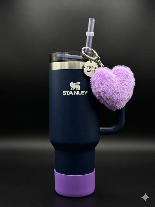 BIGMAN Premium HeartMist 40oz Insulated Tumbler with Handle & Straw Stainless Steel Vacuum Flask | Cute Bow & Heart Charm Travel Mug | Keeps Drinks Hot & Cold for Hours