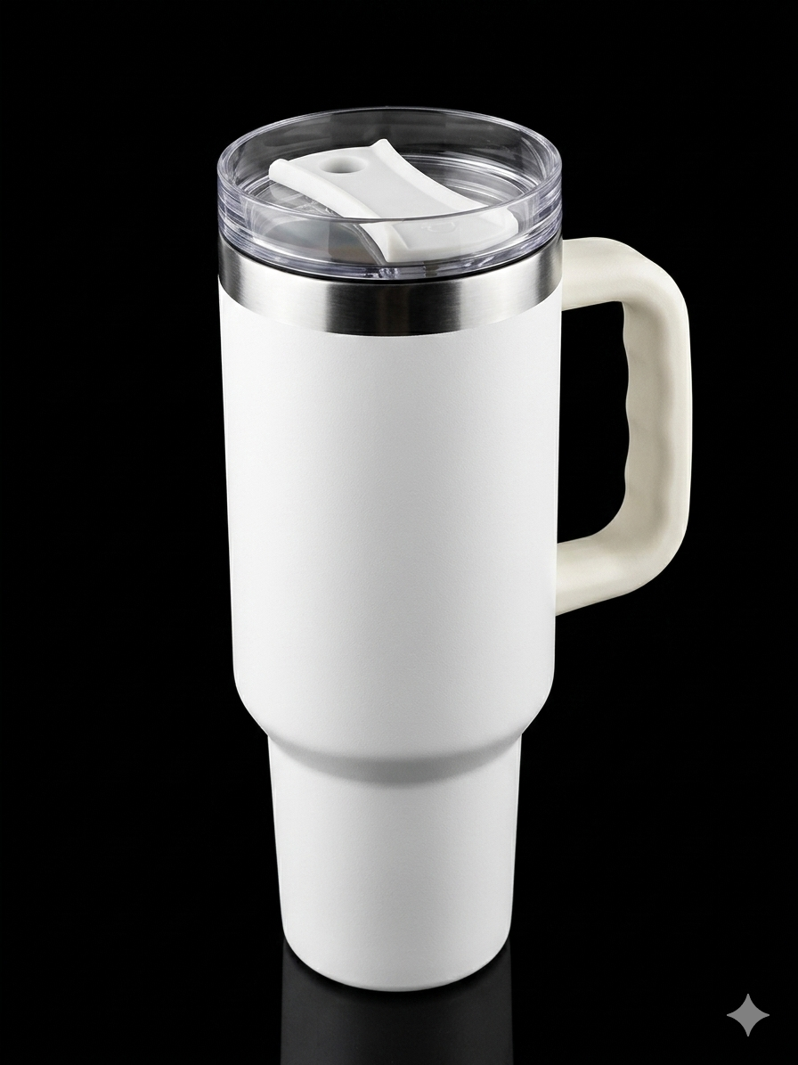 BIGMAN PureTone 40oz Tumbler with Handle & Straw | Large Insulated Stainless Steel Travel Mug Minimal Matte Cup for Hot & Cold Drinks