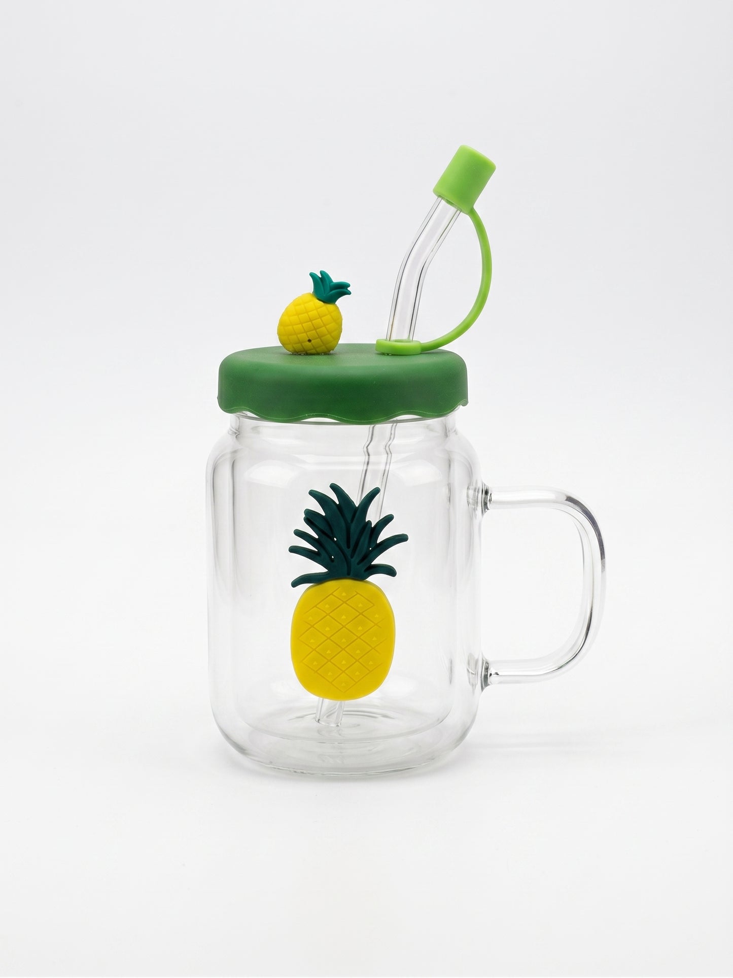 Bigman Cute 3D Pineapple Glass Sipper Mug with Lid