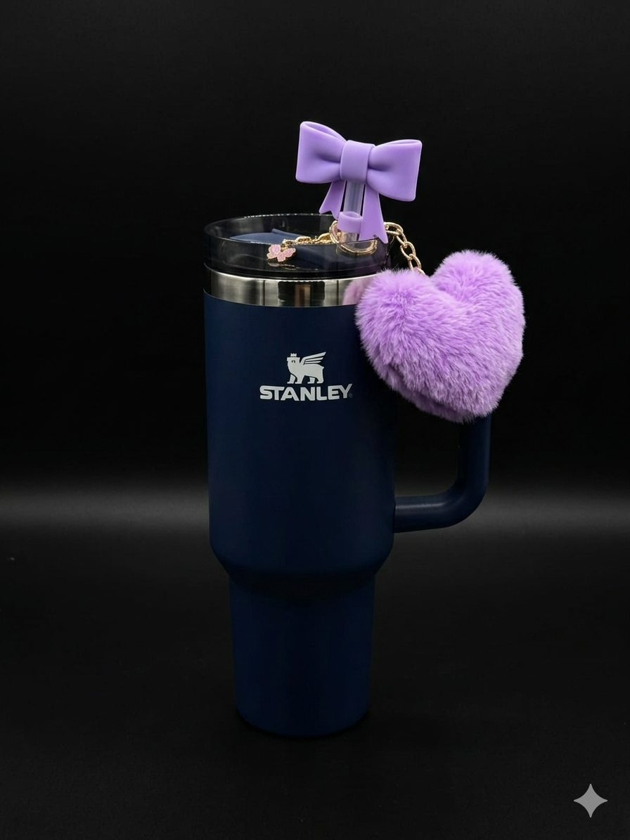 BIGMAN Premium HeartMist 40oz Insulated Tumbler with Handle & Straw Stainless Steel Vacuum Flask | Cute Bow & Heart Charm Travel Mug | Keeps Drinks Hot & Cold for Hours
