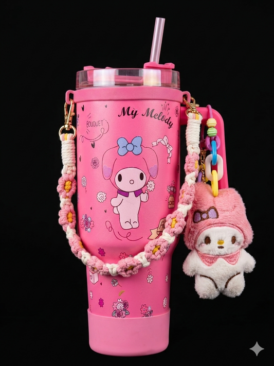 Bigman CuddleBloom 40oz Insulated Tumbler with Handle & Straw | Stainless Steel Vacuum Travel Mug | Cute Floral & Plush Charm Design Keeps Drinks Hot & Cold for Hours