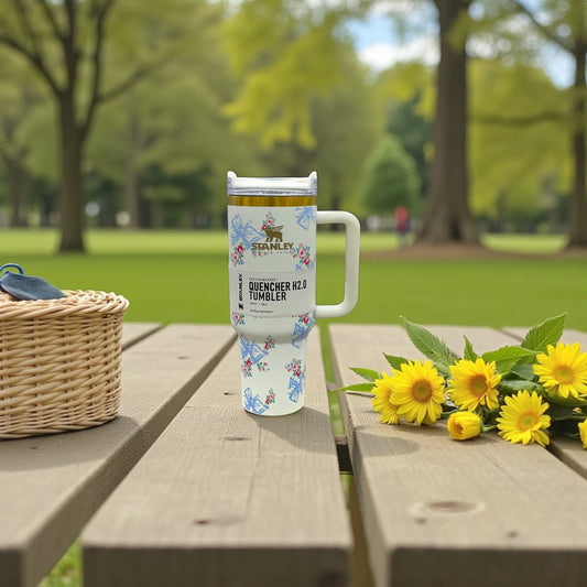 BIGMAN White Floral Bow Stanley Quencher Tumbler 40oz