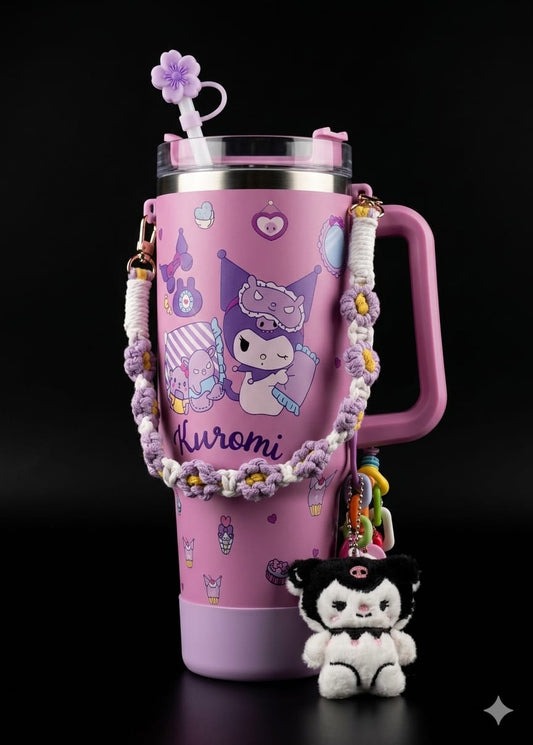 Bigman AccessoryGlow 40oz Premium Stainless Steel Tumbler with Handle, Straw, Cute Charms & Crochet Strap