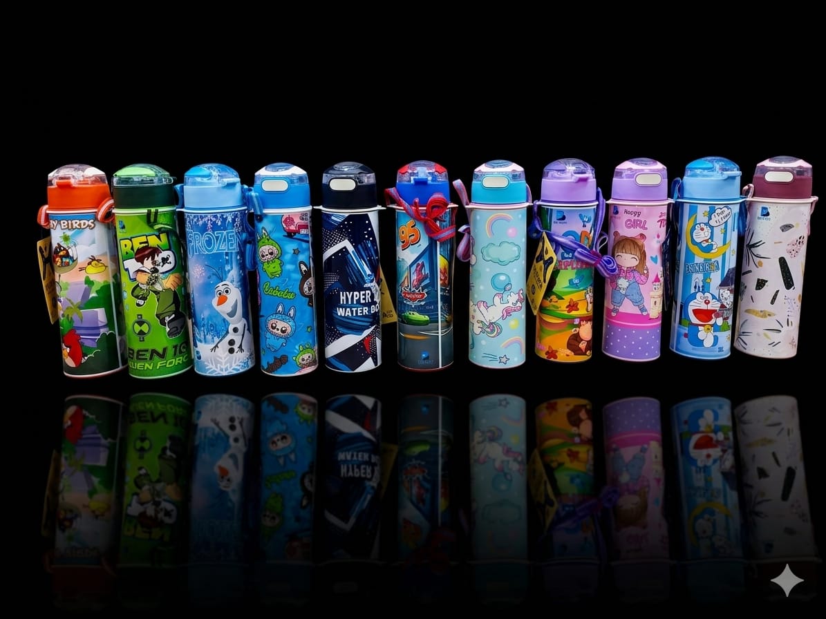 Bigman CartoonPop Bottle 650ml β Kids Stainless Steel Vacuum Water Bottle with Straw & Cartoon Design