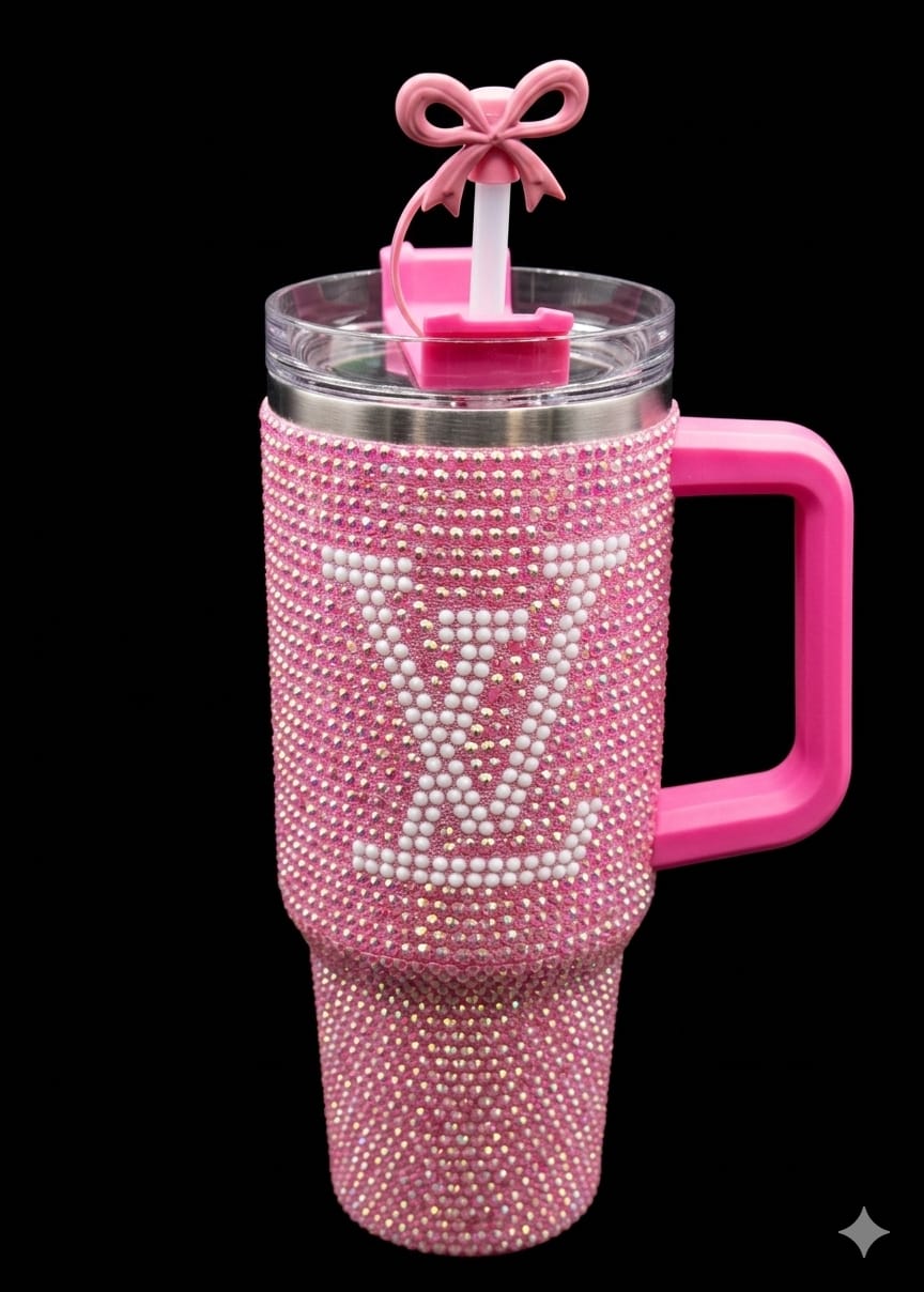 Bigman CrystalMonarch 40oz Rhinestone Insulated Tumbler with Handle & Straw | Luxury Bling Stainless Steel Travel Mug
