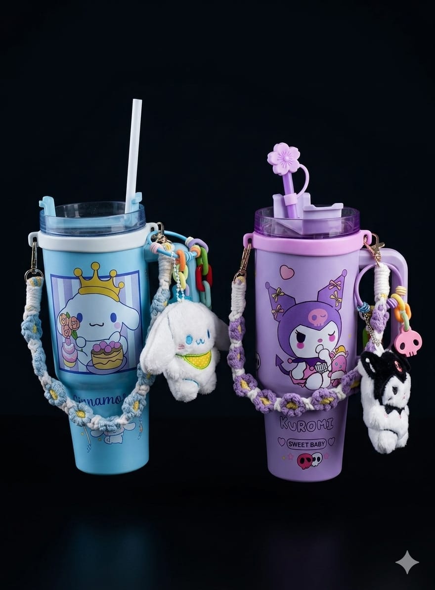 Bigman CozyCharm Cup – Premium Insulated Straw Cup with Shoulder Strap & Plush Charm | Cute Character Collection | Hot & Cold Drink Cup