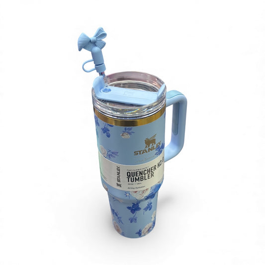 BIGMAN Blue Blossom Floral Stanley Quencher Tumbler 40oz