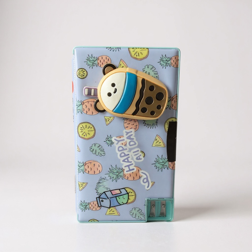 BIGMAN Boba Tea Happy Day Multi-Function Double-Sided Pencil Box with Sharpener
