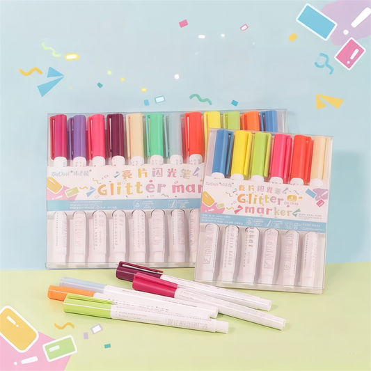 BIGMAN Shake & Press Glitter Marker Set of 12