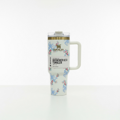 BIGMAN White Floral Bow Stanley Quencher Tumbler 40oz