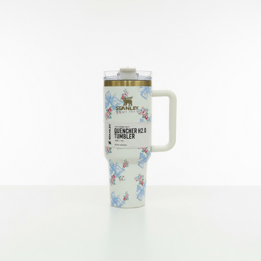 BIGMAN White Floral Bow Stanley Quencher Tumbler 40oz