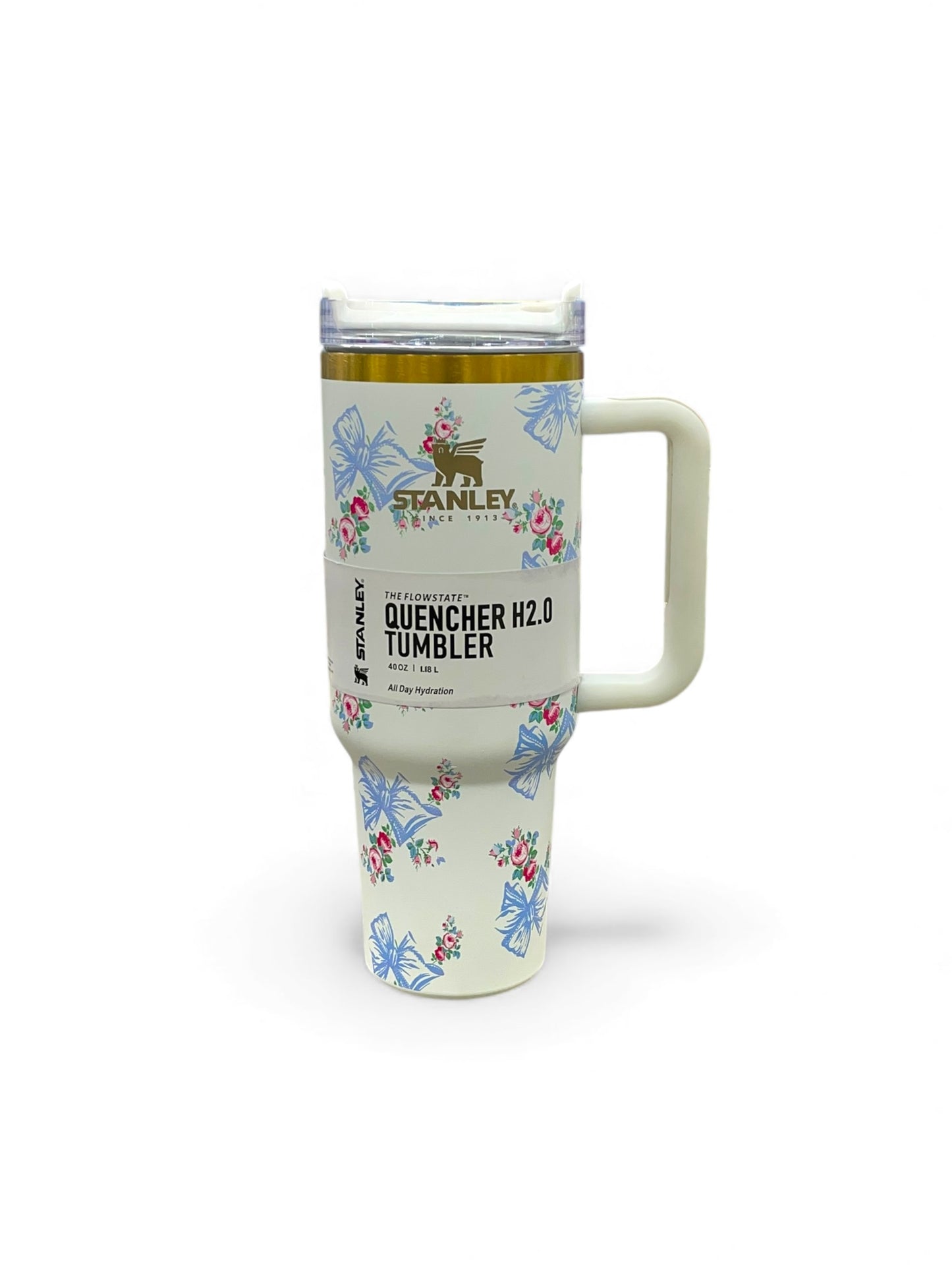 BIGMAN White Floral Bow Stanley Quencher Tumbler 40oz
