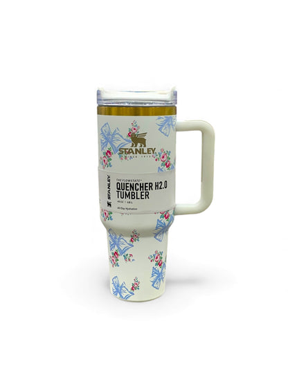 BIGMAN White Floral Bow Stanley Quencher Tumbler 40oz