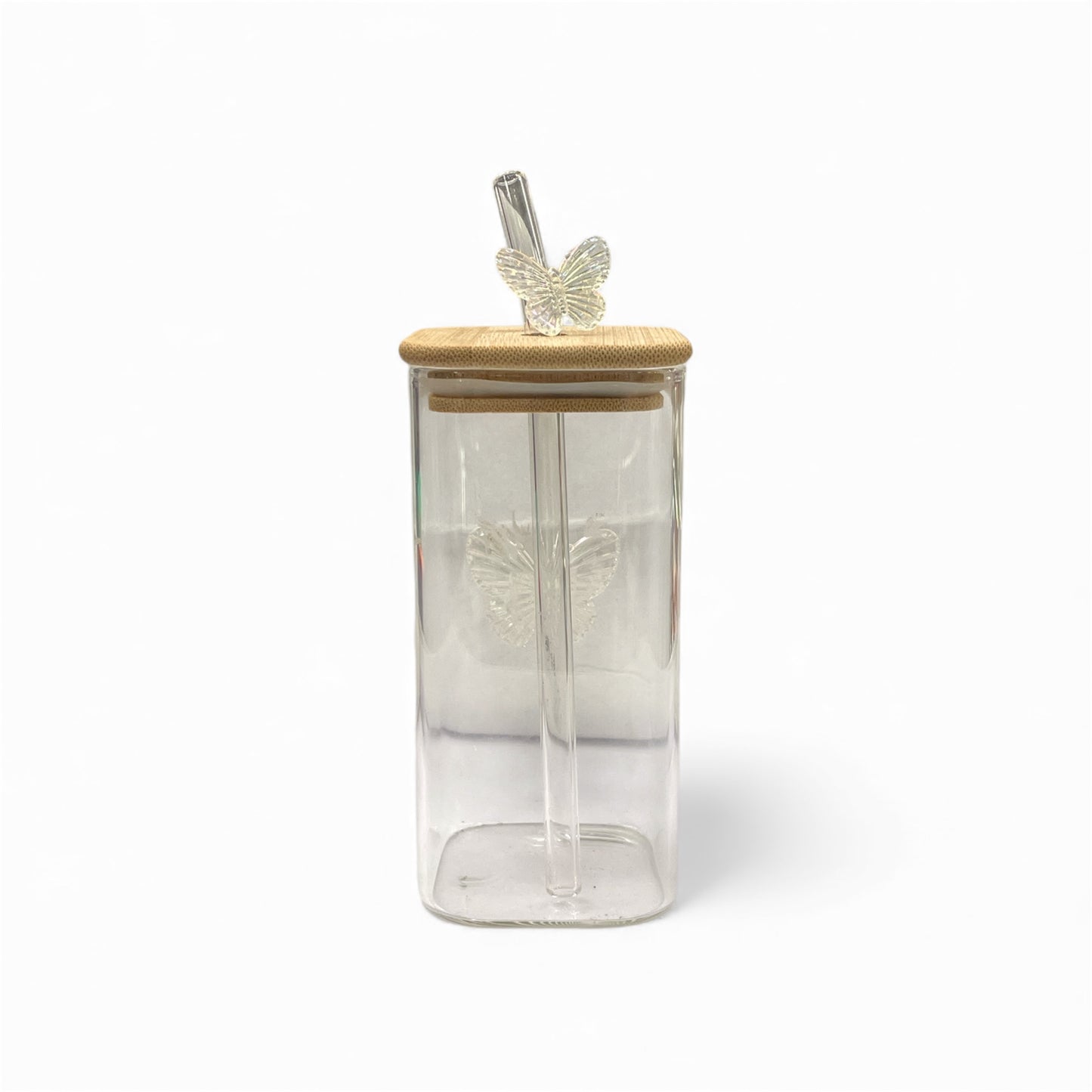 BIGMAN White Butterfly Coffee & Tea Glass Cup With Straw 250ml