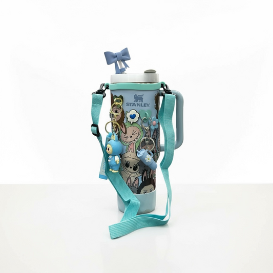 BIGMAN Blue Labubu Stanley Tumbler 40oz With Accessories