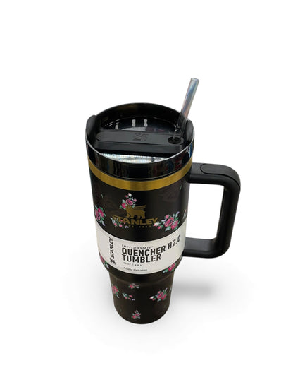 BIGMAN Black Floral Stanley Quencher Tumbler 40oz