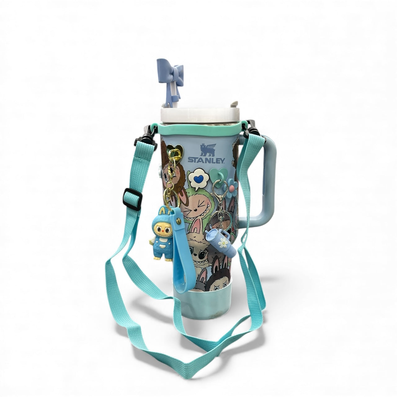 BIGMAN Blue Labubu Stanley Tumbler 40oz With Accessories