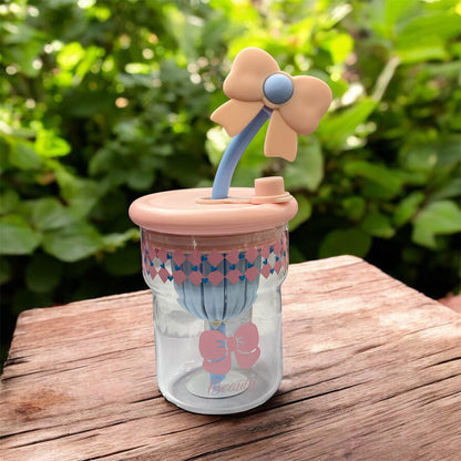 BIGMAN Citrus Juice Glass Cup With Straw & Topper 450ml