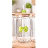 BIGMAN BowLuxe Glass Tumbler with Bamboo Lid & Straw – Cute Bow Design Aesthetic Drinking Cup, Reusable Clear Glass Coffee Cup for Iced Coffee, Juice, Smoothies, 400-500ml