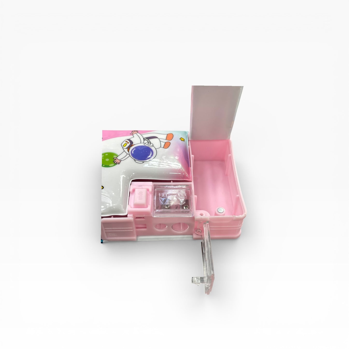 BIGMAN Pink Astronaut Magnetic Double-Sided Pencil Box with Sharpener