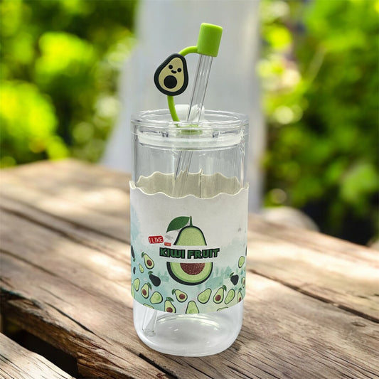 BIGMAN Kiwi Fruit Edition Coffe & Juice Glass Cup With Straw 350ml