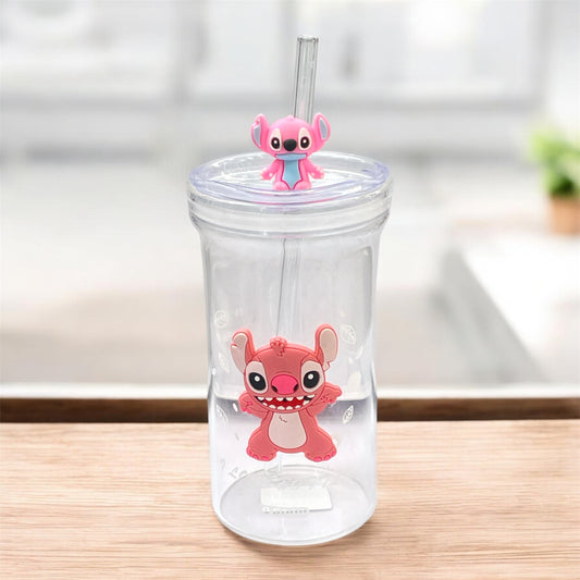 BIGMAN Pink Stitch Edition Coffe & Juice Glass Cup With Straw 350ml