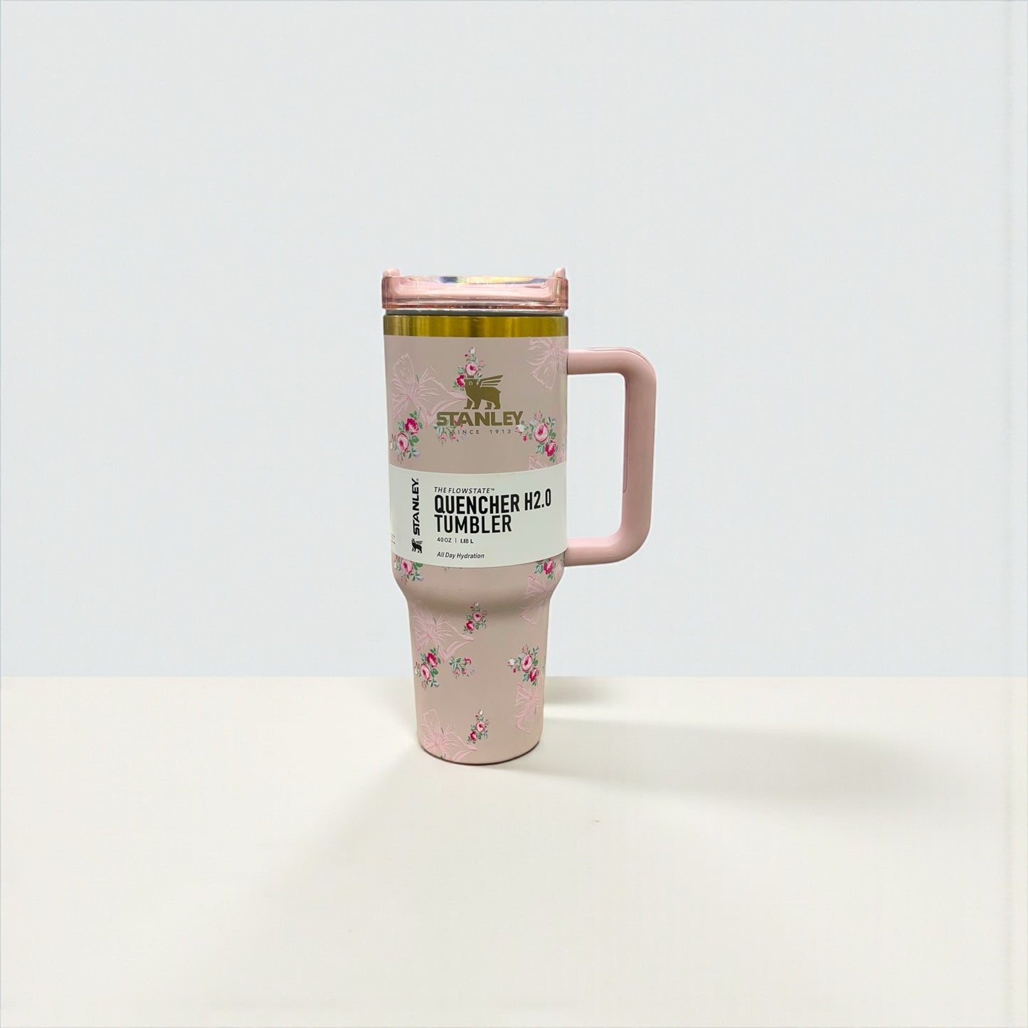 BIGMAN Pink Floral Bow Stanley Quencher Tumbler 40oz