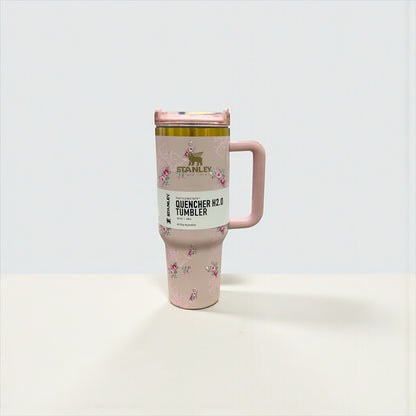 BIGMAN Pink Floral Bow Stanley Quencher Tumbler 40oz
