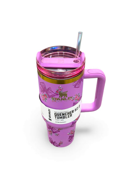 BIGMAN Purple Floral Bow Stanley Quencher Tumbler 40oz