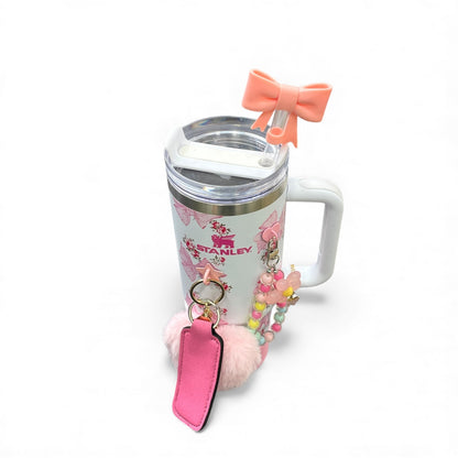 BIGMAN White Floral Bow Stanley Tumbler 40oz With Accessories