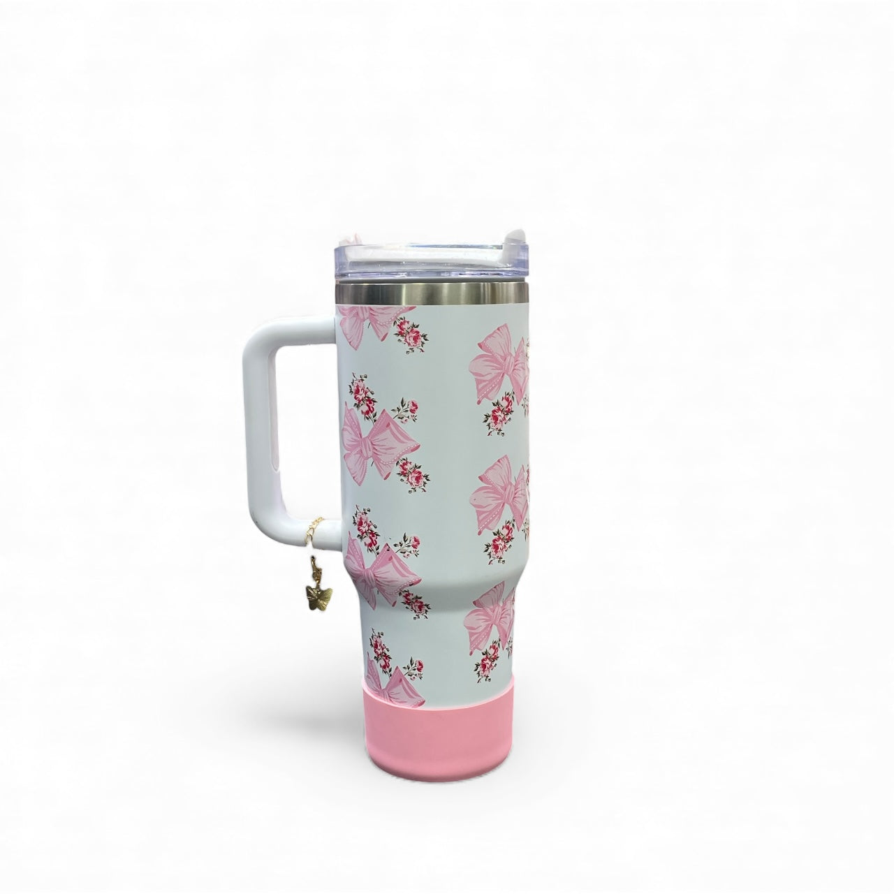 BIGMAN White Floral Bow Stanley Tumbler 40oz With Accessories