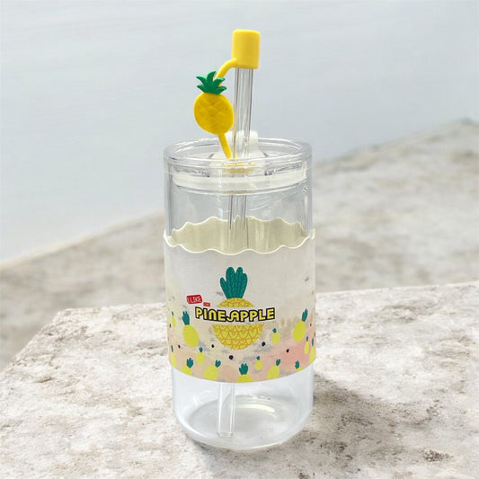 BIGMAN Pineapple Edition Coffee & Juice Glass Cup With Straw 350ml