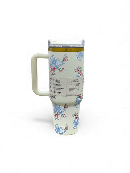 BIGMAN White Floral Bow Stanley Quencher Tumbler 40oz