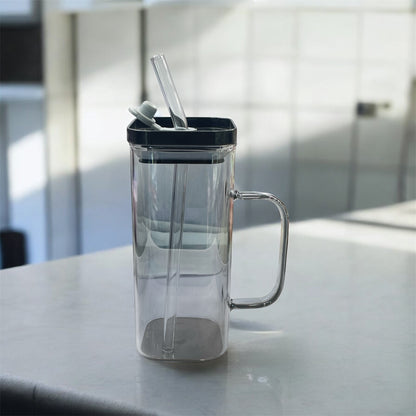 BIGMAN Simple Coffee & Juice Glass Cup With Straw 250ml
