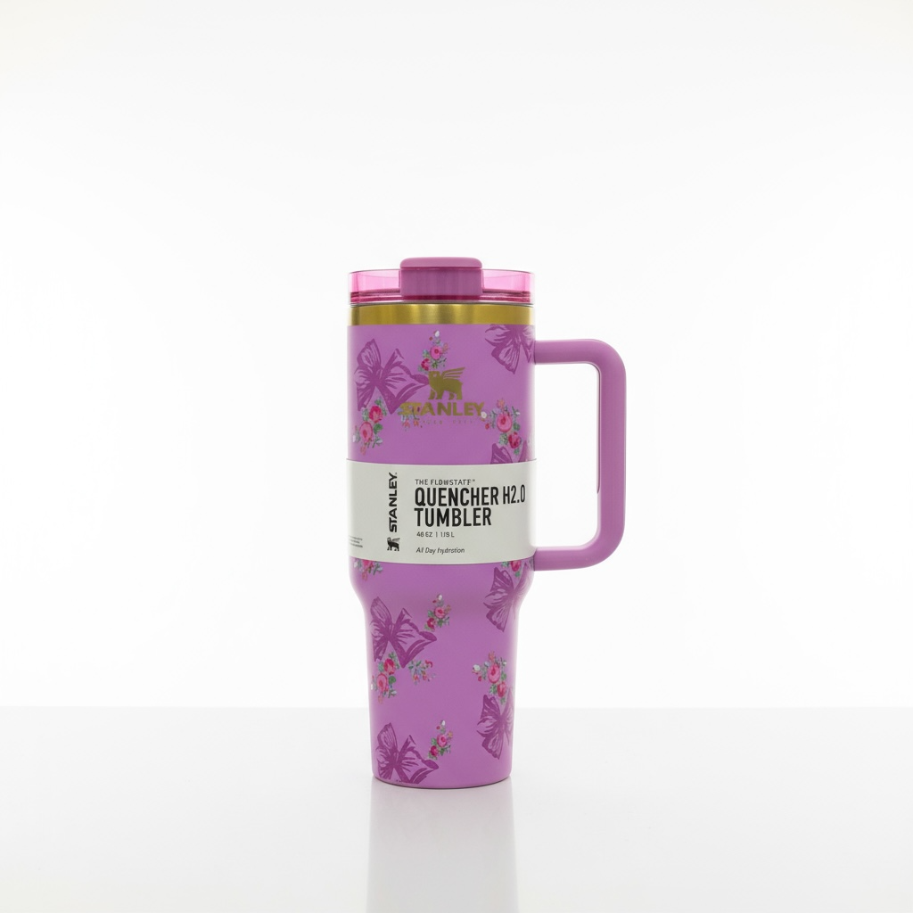 BIGMAN Purple Floral Bow Stanley Quencher Tumbler 40oz