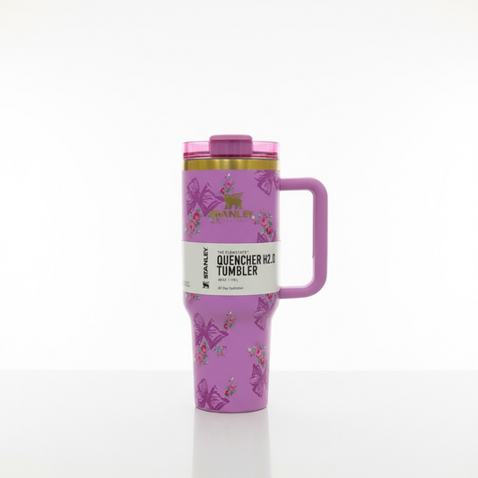 BIGMAN Purple Floral Bow Stanley Quencher Tumbler 40oz