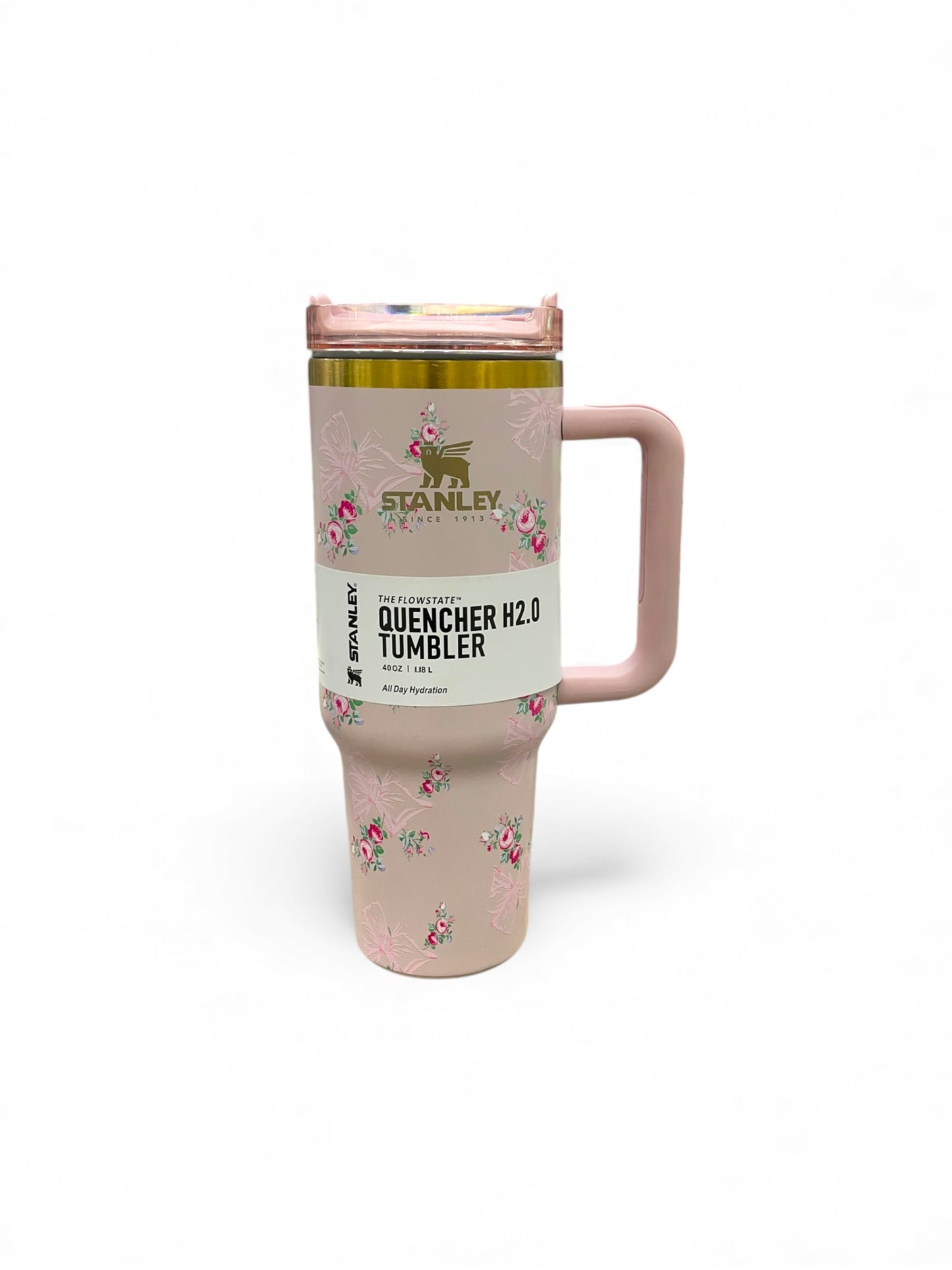 BIGMAN Pink Floral Bow Stanley Quencher Tumbler 40oz